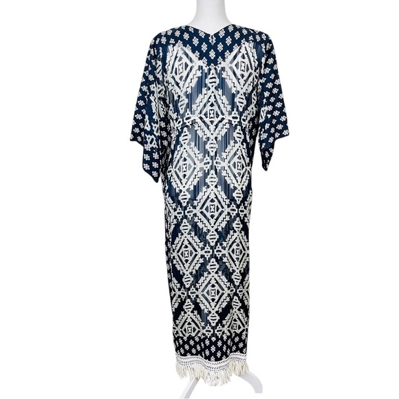 NEW Tory Burch Beatrice Dress Tapestry Geo  Cover Up Caftan Dress Fringe Size 4 - Picture 13 of 16